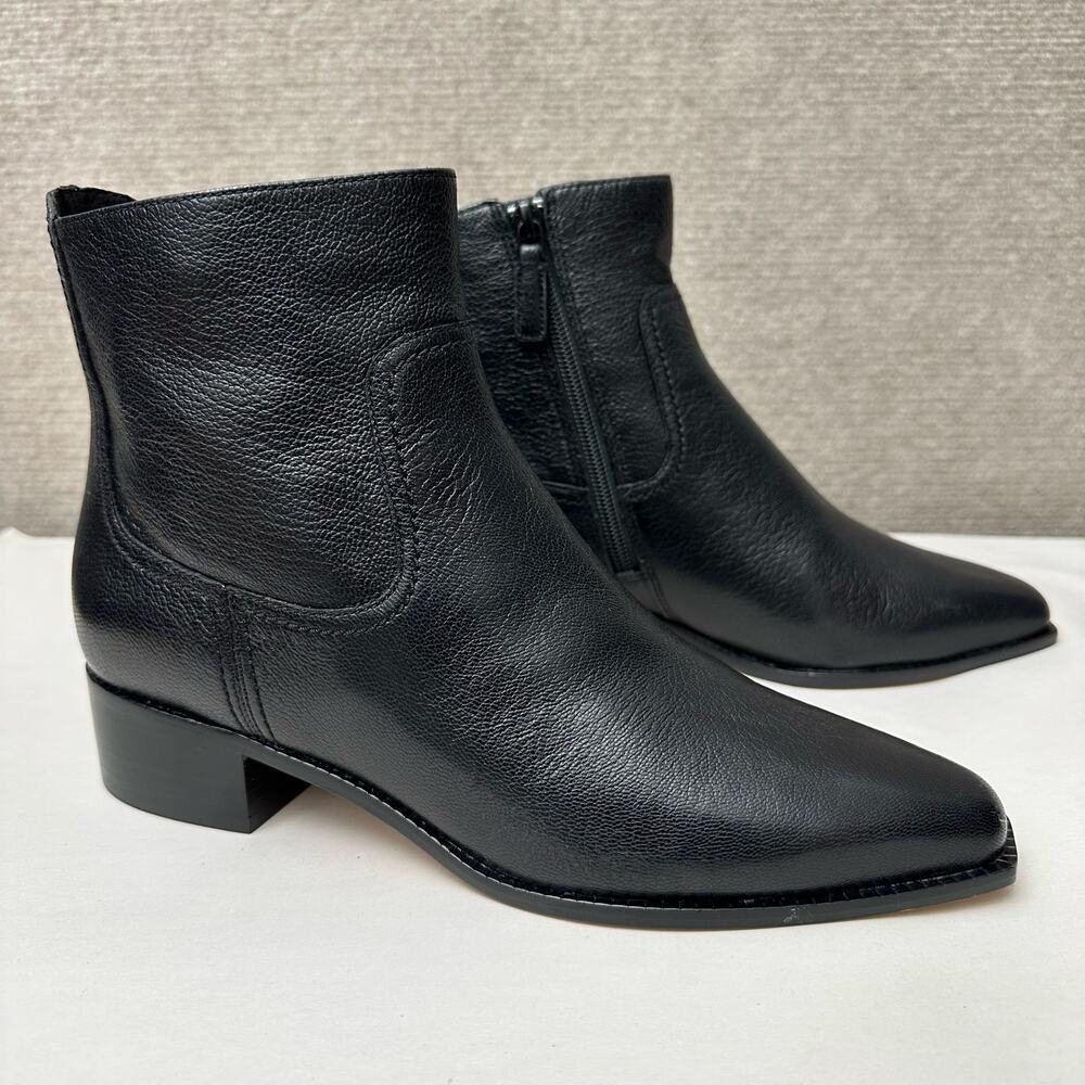 Cole Haan Naia Black Gumbled Leather Ankle Boots Pointed Toe Block Heel Size 9B
